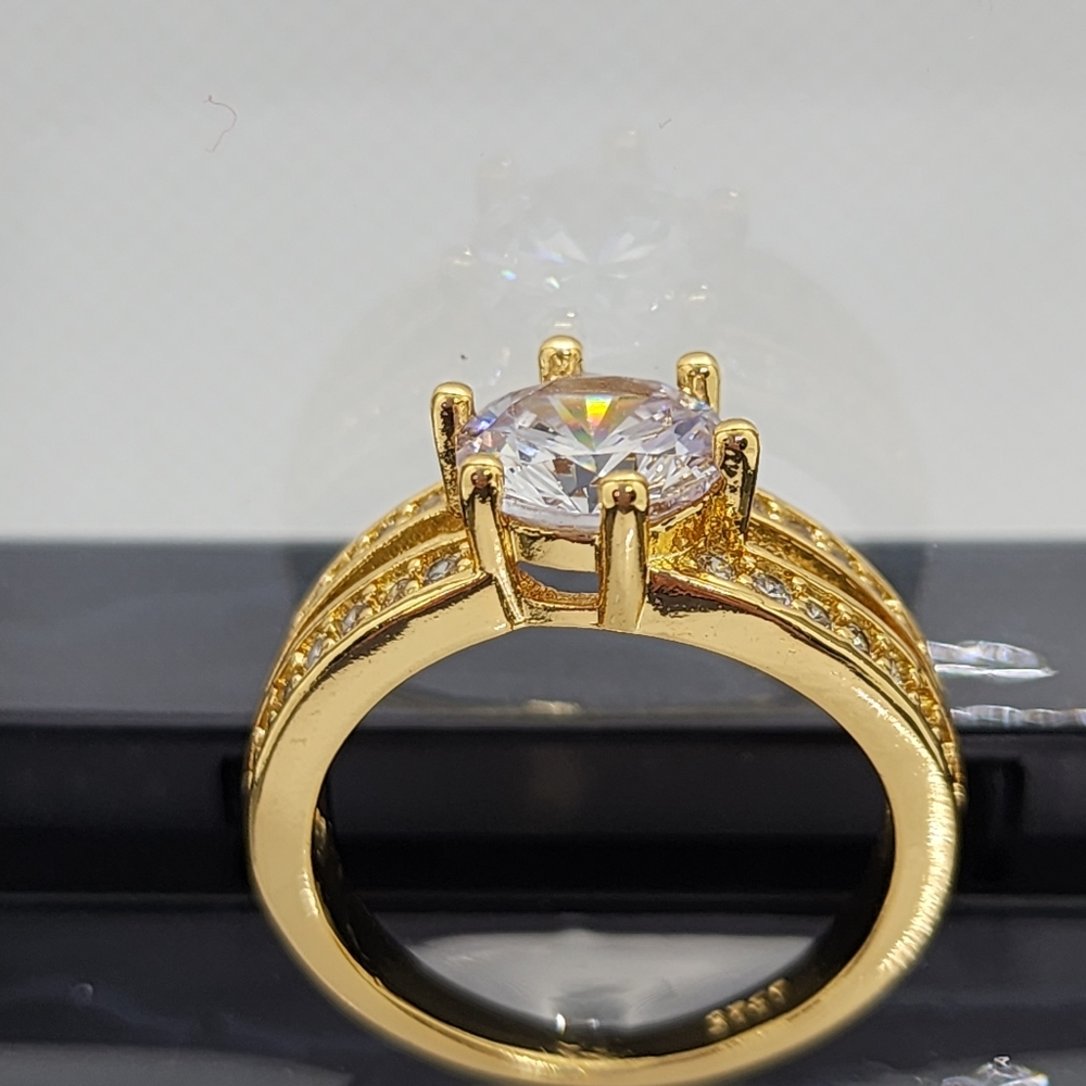 18K Gold Plated Zircon 925 Stamped 3-Piece Ring Set